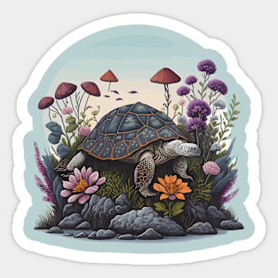 Funny & Cute Aesthetic Cottagecore floral Turtle Womens Mens Sticker